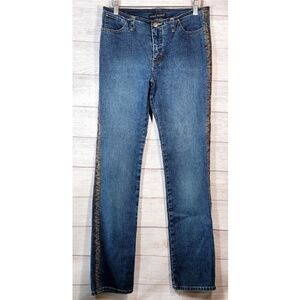 Sergio Valente Jeans Denim Embroidered Seam Detail Raw Waistline Boho Western